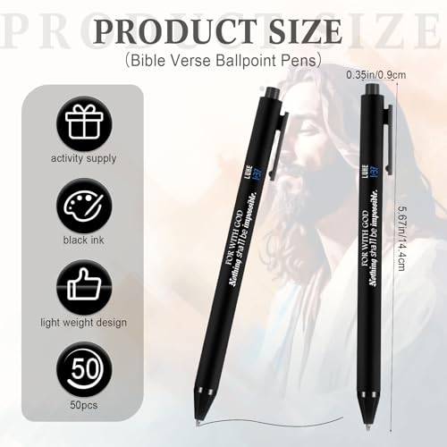 Cholemy 200 Pcs Christian Bible Verse Pens Bulk, Black Retractable Ink