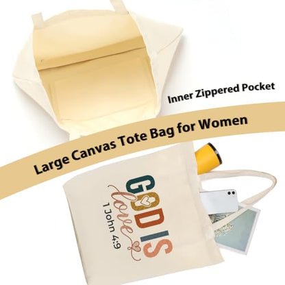 Faith Canvas Tote Bag, Christian Gifts for Women Girls Mom Sister Inspirational Bible Verse Birthday Christmas - color: Colorful Christian 819
