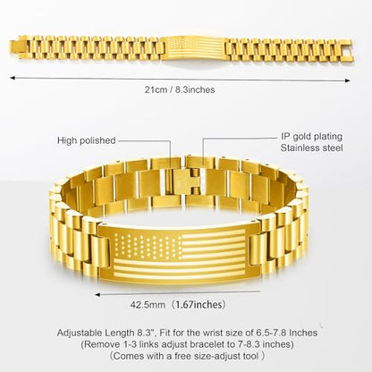 P. BLAKE American Flag Bible Verse Bracelet for Men, Stainless Steel Engraved Scripture Bracelet Christian Religious Christmas Birthday Jewelry Gifts - color: Gold, size: Joshua 1:9