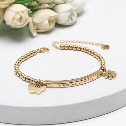 DS Women Christian Charm Bracelet,Cross Scripture Stainless Steel Jewelry - style: Believe in you like i do-Gold
