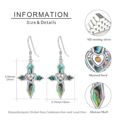 Mountain Mustard Seed Earrings for Women 925 Sterling Silver Lotus/Cross Dangle Drop Earring Christian Jewelry Outdoor Birthday Graduation Gifts - style: Mustard Seed