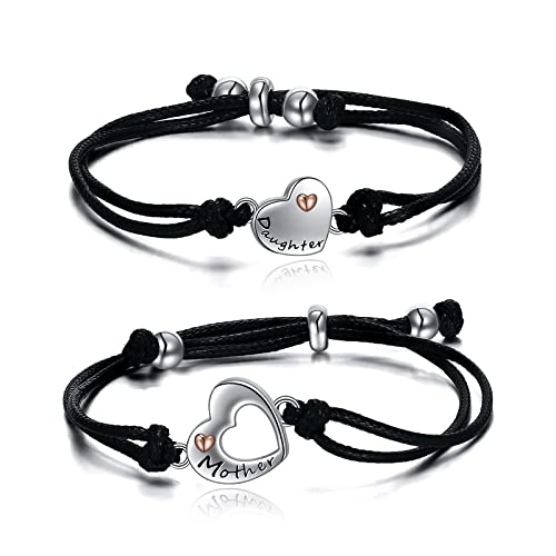POPLYKE 925 Sterling Silver Infinity/Cow/Wing/Cross/Heart Bracelet for Mom and Daughter Jewelry Birthday - style: B-Mother daughter bracelet set 2