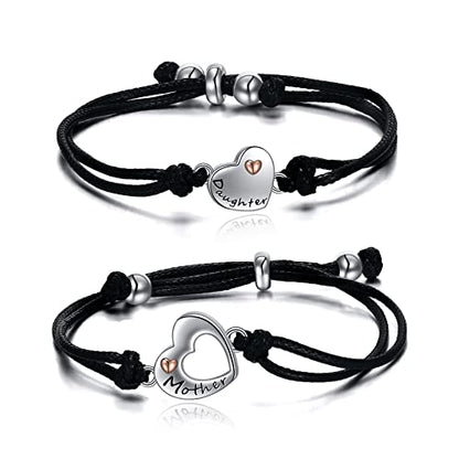 POPLYKE 925 Sterling Silver Infinity/Cow/Wing/Cross/Heart Bracelet for Mom and Daughter Jewelry Birthday - style: B-Mother daughter bracelet set 2