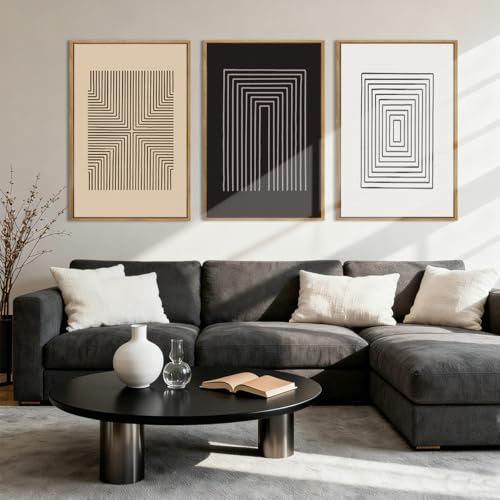 Anyzal Large Black Abstract Wall Art Framed16x24 Inch Brown and White Modern Minimalist Canvas Wall Decor Neutral Textured Art Prints for Living Room Bedroom Office Set of 3 - color: Black White and Brown, size: 24"L x 16"W