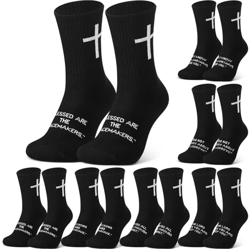 Cutecrop Christian Socks Cross Prayer Socks for Men Birthday Gift for Dad Husband Grandpa - color: Black