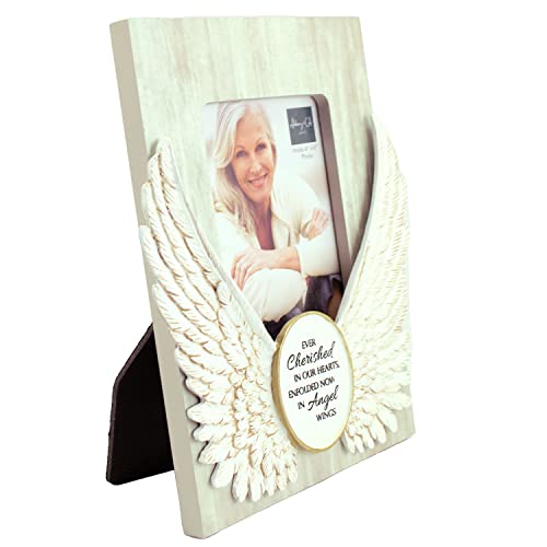 Angel Wings Memorial Photo Frame, Home Decor Gift For Death Of A Loved One, Holds 4-inch By 6-inch Photo, By Abbey & CA Gift,Antique White