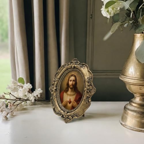 Catholic Sacred Hearts of Jesus Small Oval Picture Frame 4x5in - color: heart sacred