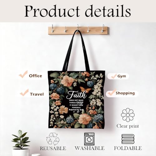 Christian Canvas Tote Bag for Women, Inspirational Faith Shoulder Bag - color: Faith