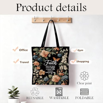 Christian Canvas Tote Bag for Women, Inspirational Faith Shoulder Bag - color: Faith