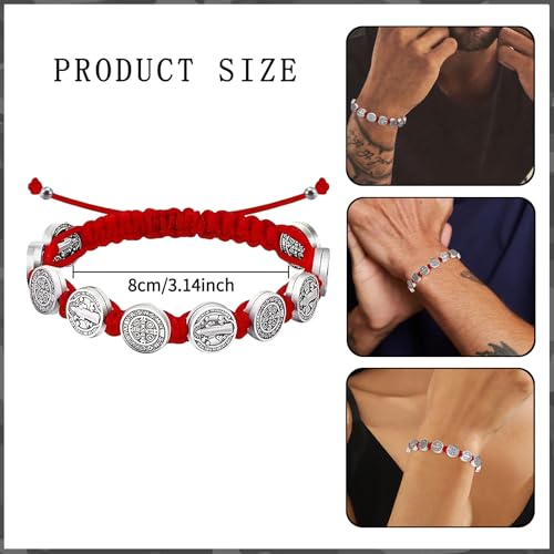 2Pcs Catholic Medalla de San Benito Rosary Bracelet Adjustable Red String St Benedict Bracelets for Easter Party Favor Prayer Blessing Protection