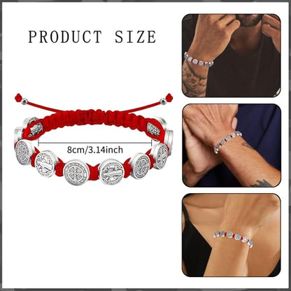 2Pcs Catholic Medalla de San Benito Rosary Bracelet Adjustable Red String St Benedict Bracelets for Easter Party Favor Prayer Blessing Protection
