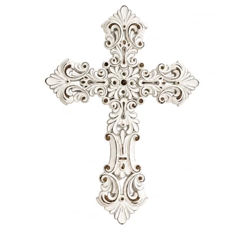 Comfy Hour 12 Inch Cross Wall Decor, White Floral Wall Cross