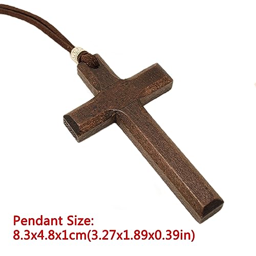 Wooden Cross Necklace For Men Women, Wood Cross Pendant Necklaces For Car Rearview Mirror Charms, Wall, Christian Jewelry(E) - color: Cross-Wood-E-1pc-8.3Brown