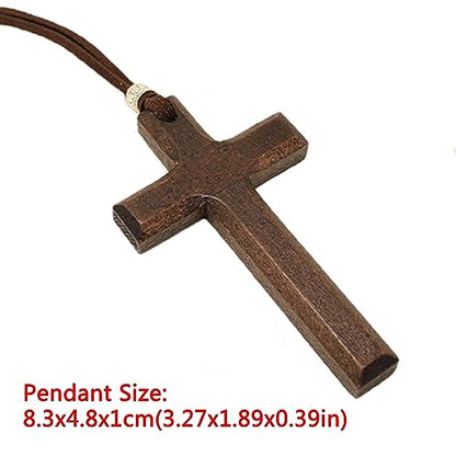 Wooden Cross Necklace For Men Women, Wood Cross Pendant Necklaces For Car Rearview Mirror Charms, Wall, Christian Jewelry(E) - color: Cross-Wood-E-1pc-8.3Brown