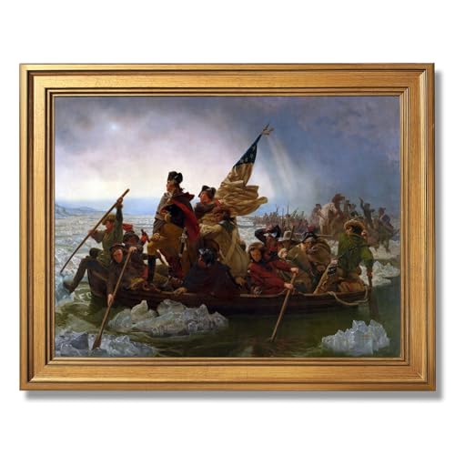 Gold Framed Washington Crossing the Delaware Canvas Wall Art by Emanuel Leutze Vintage Classic Oil Paintings Reproduction Poster American Revolution War Historical Painting Home Decor 12x16inch - color: Crossing - Gold Frame, size: 12"L x 16"W