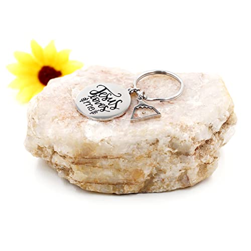 Uloveido Stainless Steel Faith Cross Keychain & Jesus Loves Me Christian Keyring Mustard Seed Charms Religious Jewelry - style: Jesus Love Me-triangle