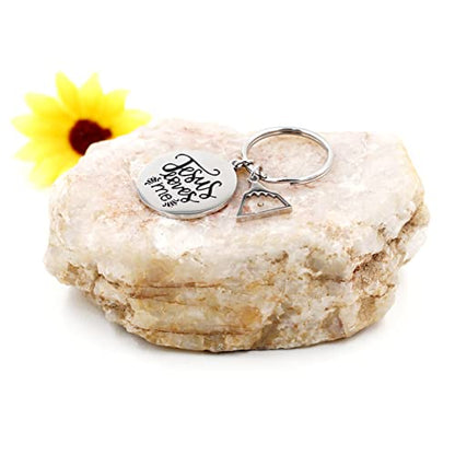 Uloveido Stainless Steel Faith Cross Keychain & Jesus Loves Me Christian Keyring Mustard Seed Charms Religious Jewelry - style: Jesus Love Me-triangle