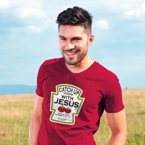 Kerusso Catch Up with Jesus Blessed from My Head to-Ma-Toes Ketchup Cotton Crew Neck T-Shirt - size: 3X-Large