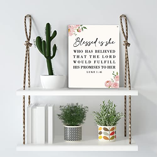 Inspirational Wall Art Blessed Is She Who Has Believed That The Lord Would Fulfill His Promises To Her, Luke 1:45 Christian Art Religious Christmas Gifts for Friends Wooden Hanging Sign 8 x 10 Inches - color: Blessed Is She