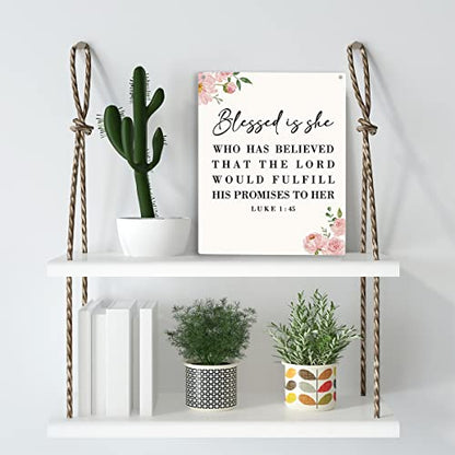 Inspirational Wall Art Blessed Is She Who Has Believed That The Lord Would Fulfill His Promises To Her, Luke 1:45 Christian Art Religious Christmas Gifts for Friends Wooden Hanging Sign 8 x 10 Inches - color: Blessed Is She