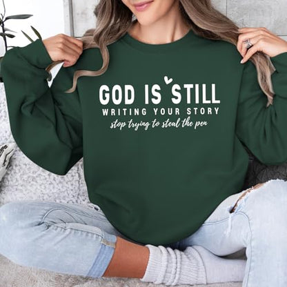 PAIEXILY Christian Crewneck Sweatshirts for Women God Faith Bible Verse Pullover Jesus Religious Long Sleeve Shirts Tops - color: Green, size: Large