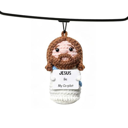 Crochet Jesus Car Mirror Hanging, Jesus Be My Co-Pilot, Christian Gift - color: Jesus Be My Co-pilot