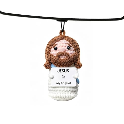 Crochet Jesus Car Mirror Hanging, Jesus Be My Co-Pilot, Christian Gift - color: Jesus Be My Co-pilot