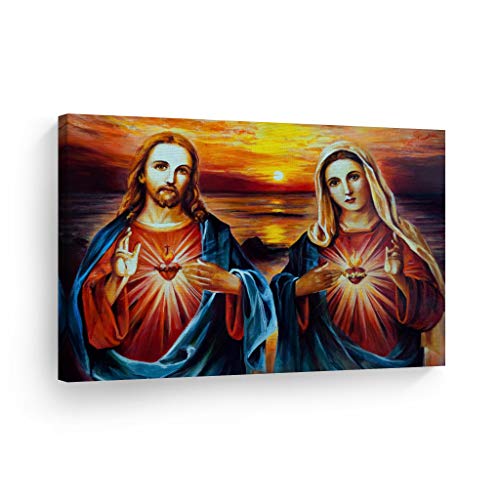 Smile Art Design Christianity Canvas Wall Decor Print Sacred Hearts of Jesus Christ and Virgin Mary Christ Religious Family Room Home Decor Christian Art Ready to Hang - 8x12 - color: Christian Canvas H34, size: 12"L x 8"W