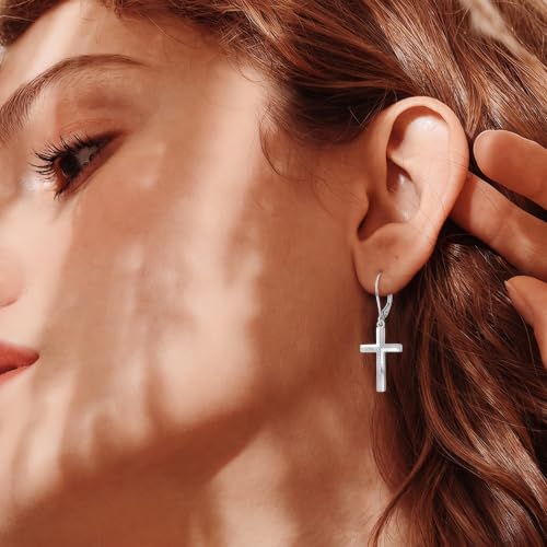 Cross Earrings for Women 925 Sterling Silver Cross Dangle Leverback Drop Earrings Christian Religious Jewelry Gifts Hypoallergenic