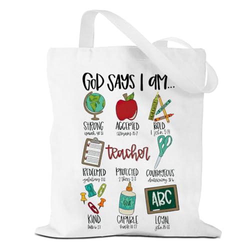 VICBOU Bible Verse Canvas Tote Bag, Inspirational Religious Christian Gifts for Women Men Canvas Tote Reusable Grocery Bags - color: Godsays02