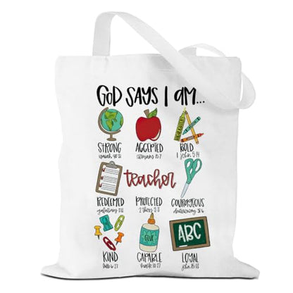 VICBOU Bible Verse Canvas Tote Bag, Inspirational Religious Christian Gifts for Women Men Canvas Tote Reusable Grocery Bags - color: Godsays02