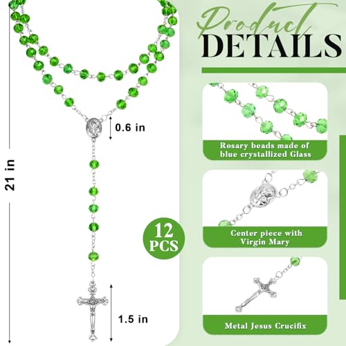 ROCEEI 12/24 Set Catholic Rosary Beads Necklace Bulk - color: Green
