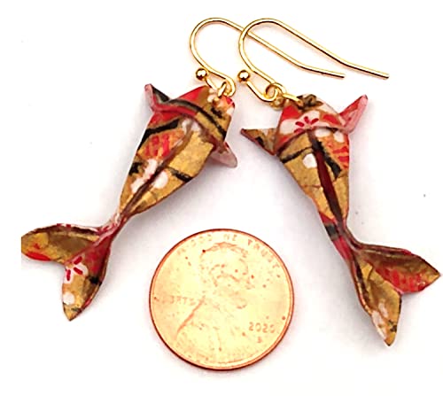 Paper Origami Koi Fish Earrings, 6 Color Patterns - color: Gold Red White