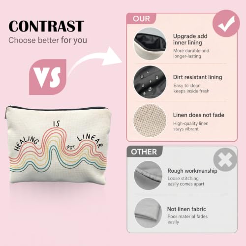 Mental Health Inspirational Makeup Bag, Mental Health Therapist Counselor Worker Gifts, Healing is Not Linear Psychology Cosmetic Bag Canvas Toiletry Zipper Pouch for Women - color: HEALING
