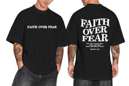 Christian Faith Over Fear Shirt for Men Jesus Religious Shirts Oversized T-Shirt - color: Faith Black, size: X-Large