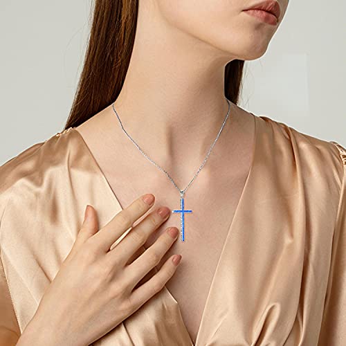 POPLYKE Cross Necklace 925 Sterling Silver Philippians 4:13 I Can Do All The Things Inspirational Necklace Gifts for Women Men 20+2'' - color: Blue Opal