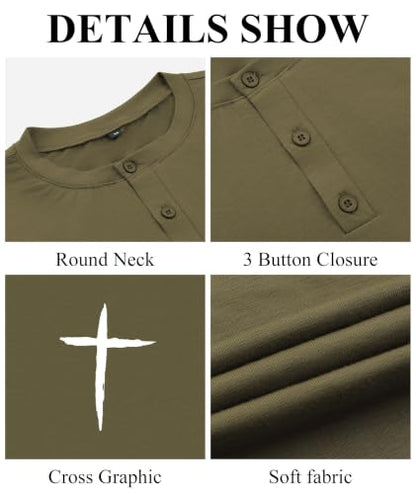 KESIHAN Christian Henley T Shirts for Men Cross Graphic Faith Casual Tee - color: Armygreen-6, size: X-Large
