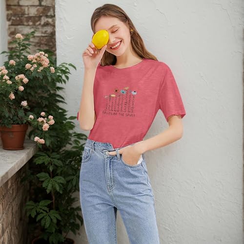 Women's Christian Shirt Fruit of The Holy Spirit Flower T-Shirt Inspirational Bible Text Top - color: Z-q6013-pink, size: XX-Large