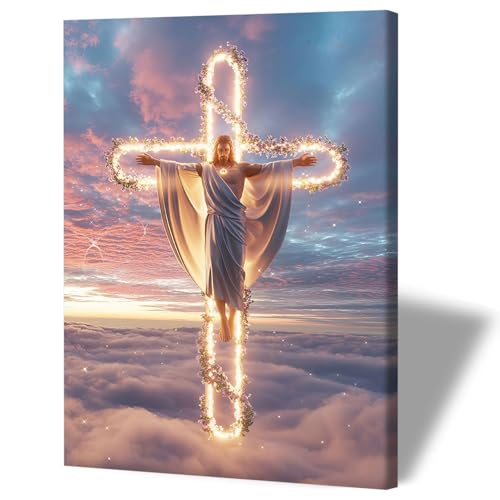 RJETZMU Jesus Cross Canvas Wall Art, Gallery Wrapped Christian Print, 12x16 - color: Beautiful Jesus, size: 16"L x 12"W