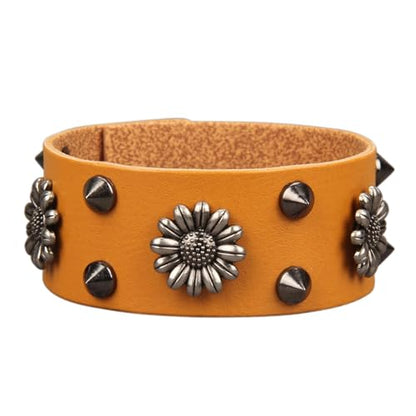 Jeilwiy Punk Rock Gothic Black Rivet Leather Spiked Necklace Collar Neckband Leather Choker Necklace for Women Mom Gifts Adjustable - color: HGB151-Orange