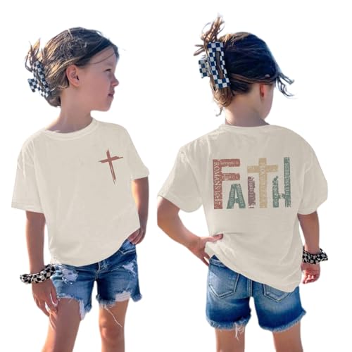 Jesus Shirt for Girls Christian Faith Tshirts Kids Cute Bible Verse Graphic Tees Inspirational God Religious Clothes - color: Apricot, size: 9-10 Years