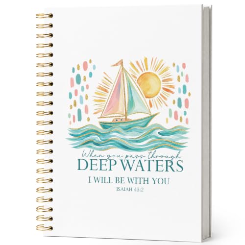 ISANOU Inspirational Christian Bible Journal Notebook for Women Teen Girls - color: isaiah 43:2 sailboat