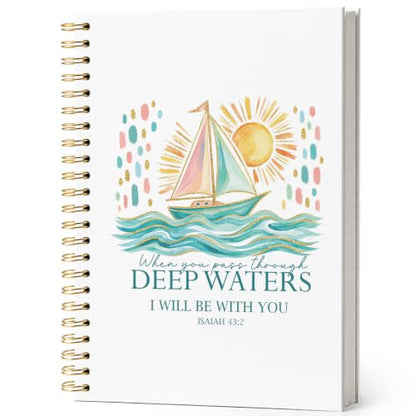 ISANOU Inspirational Christian Bible Journal Notebook for Women Teen Girls - color: isaiah 43:2 sailboat