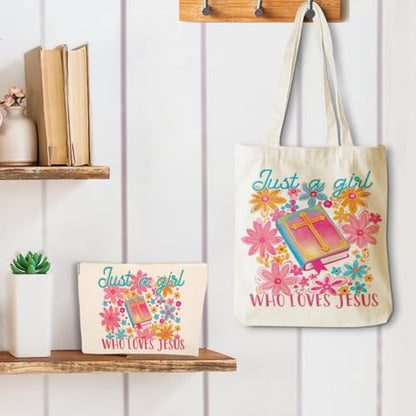 jeilink Jesus Bible Bow Religious Christian Gifts for Women Tote Bag Cosmetic Bag for Birthday Work Friendship Christmas