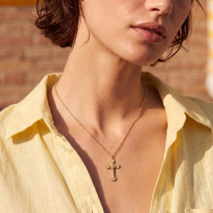 Fettero Cross Necklace for Women Faith Pendant 14K Plated Dainty Chain Necklaes Minimalist Simple Tiny God Lords Prayer Religious Jewelry - style: Crucifix Cross