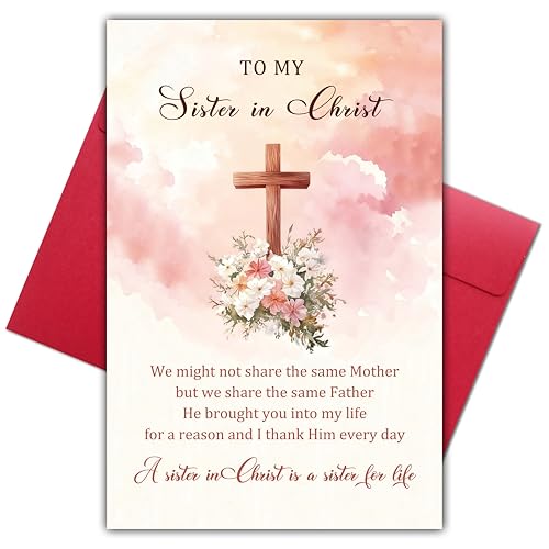 Christian Sister Greeting Card, Inspirational Religious Card for Women, Birthday, Encouragement, or Best Friend Gift, Bible Verse Keepsake for Sister in Christ - color: Sister in Christ