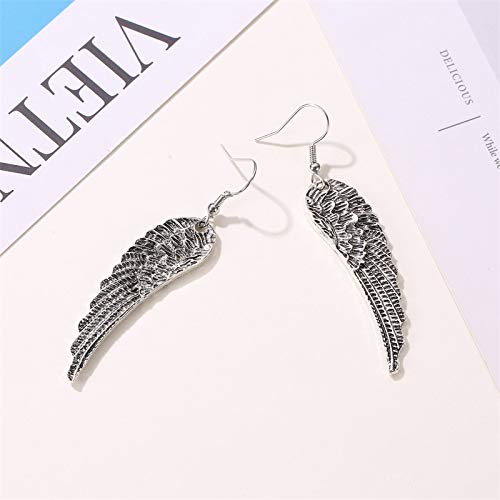 KaFu Vintage Angel Wing Earrings Silver Plated Long Angel Feather Charm Dangle Drop tassel Earring for Women Girls Jewelry Gifts