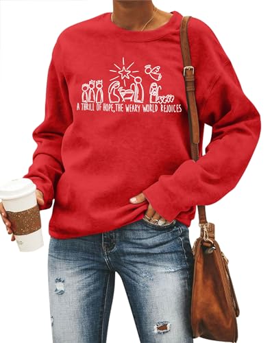 FAYALEQ Christmas Sweatshirt for Women Merry Christmas Shirt Xmas Tops - color: Red, size: Small