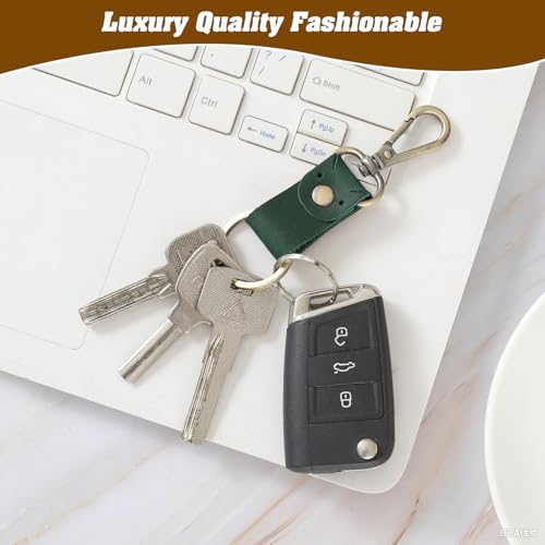Jack&Chris Genuine Leather Keychain, Small Keychain for Man and Women, Key Holder Mens Belt Key Chain Ring, Red Brown - color: 2pack-green