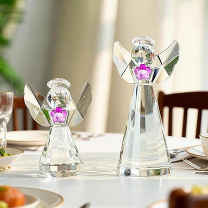 2pcs Crystal Angel Figurines Gift For Mom Art Glass Guardian Angel Statues - style: Angel with Purple Flower-2pcs